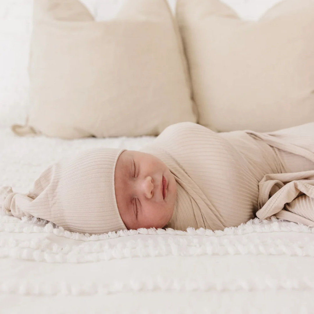 Lou Lou and Company Cove Ribbed Newborn Hat|Swaddle|Mitt Bundle
