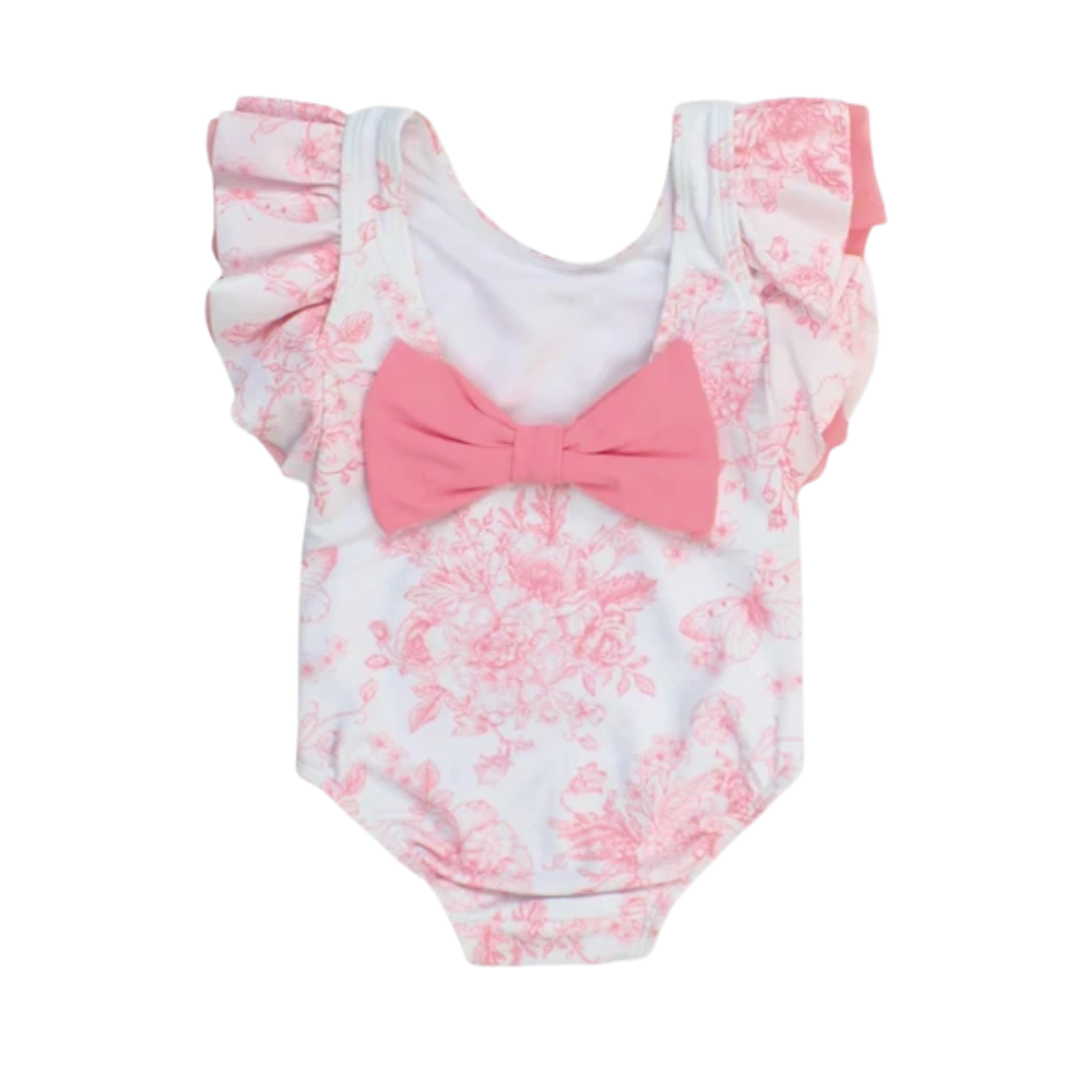 Bubblegum Pink Butterfly Garden Toile One Piece Swimsuit