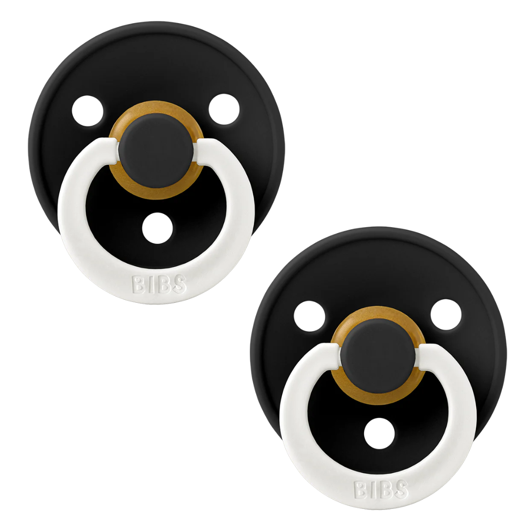 BIBS Natural Rubber Round Pacifier 2-pack | Black GLOW | Black GLOW
