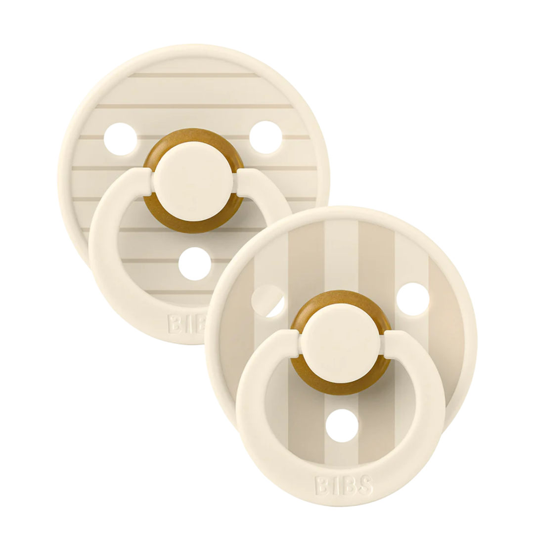 BIBS Studio Color Round Natural Rubber Pacifier (2 Pack) | Pinstripe | Ivory Vanilla Mix