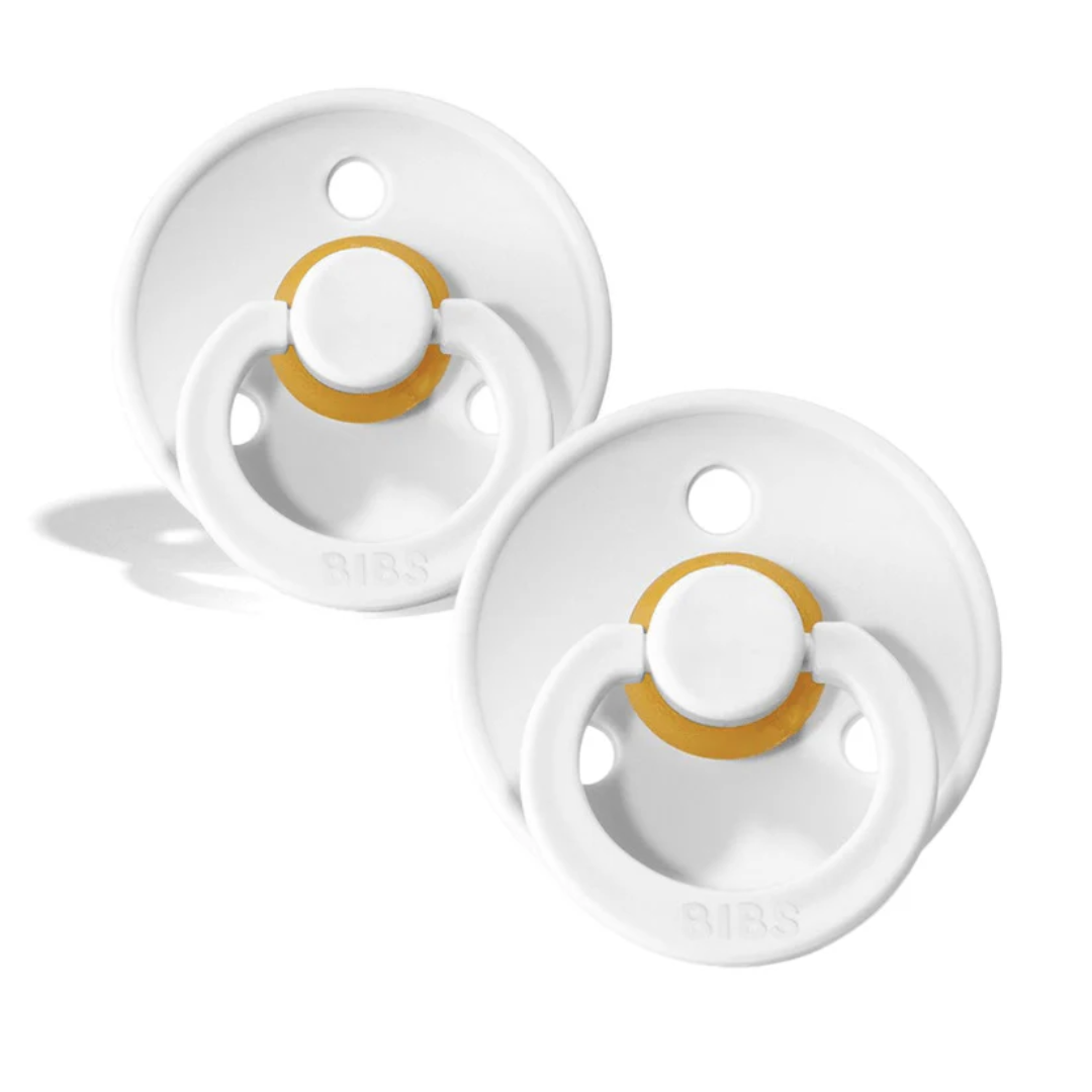BIBS Original Natural Rubber Round Pacifier (2 Pack) | White | White
