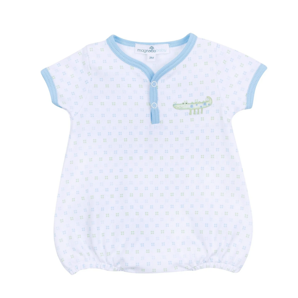 Alligator Pie Blue Pima Embroidered S/S Bubble