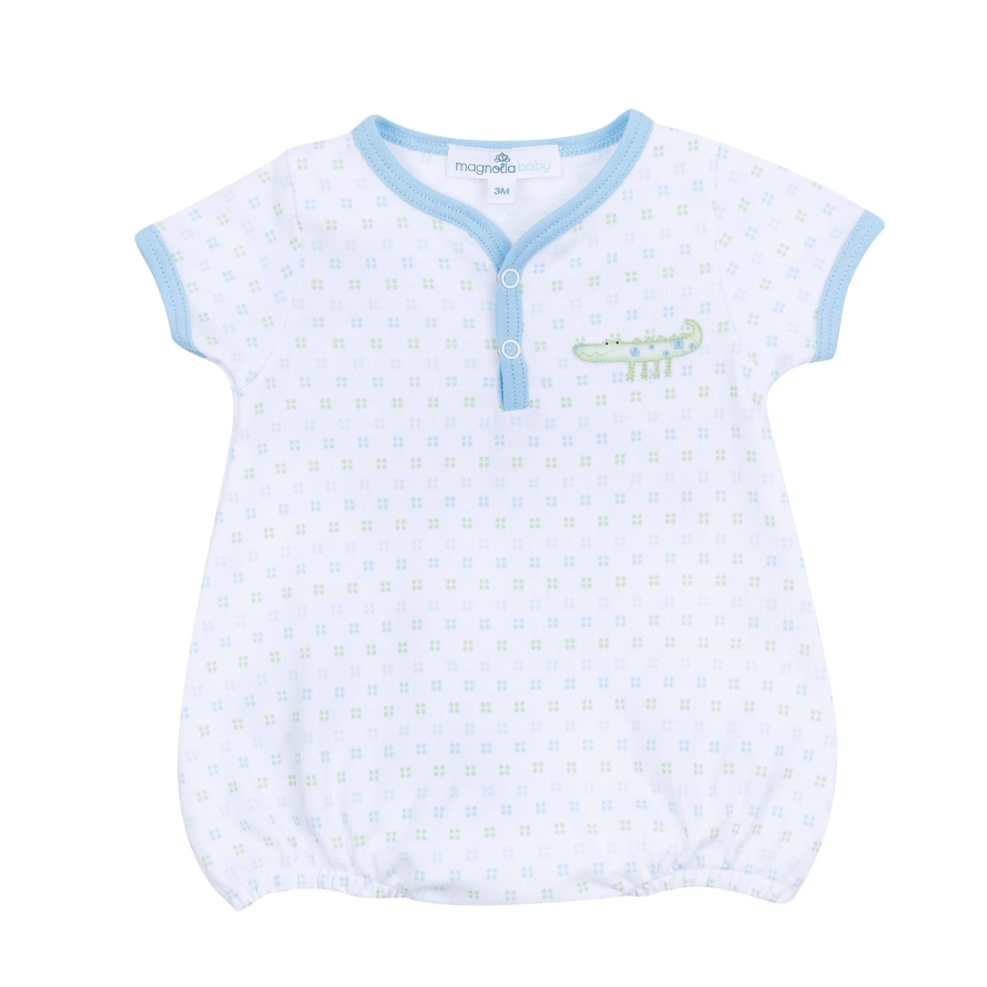 Alligator Pie Blue Pima Embroidered S/S Bubble