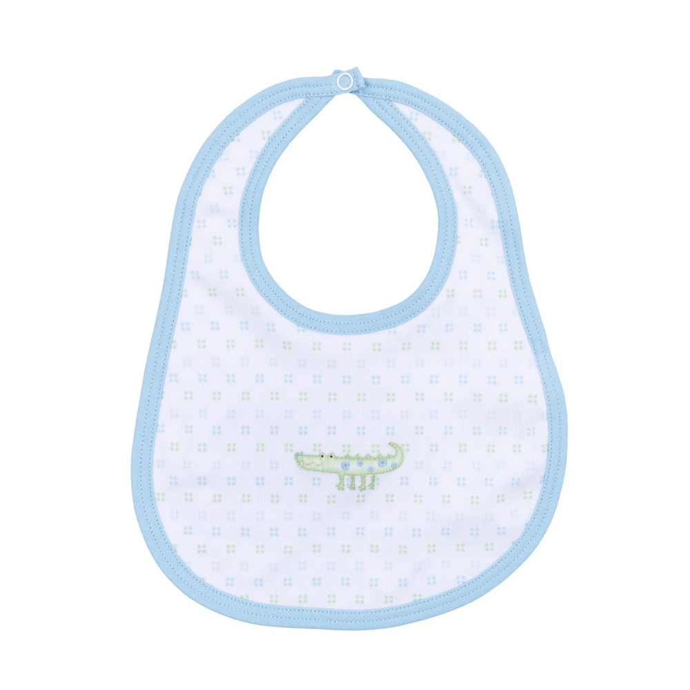 Alligator Pie Blue Pima Embroidered Bib