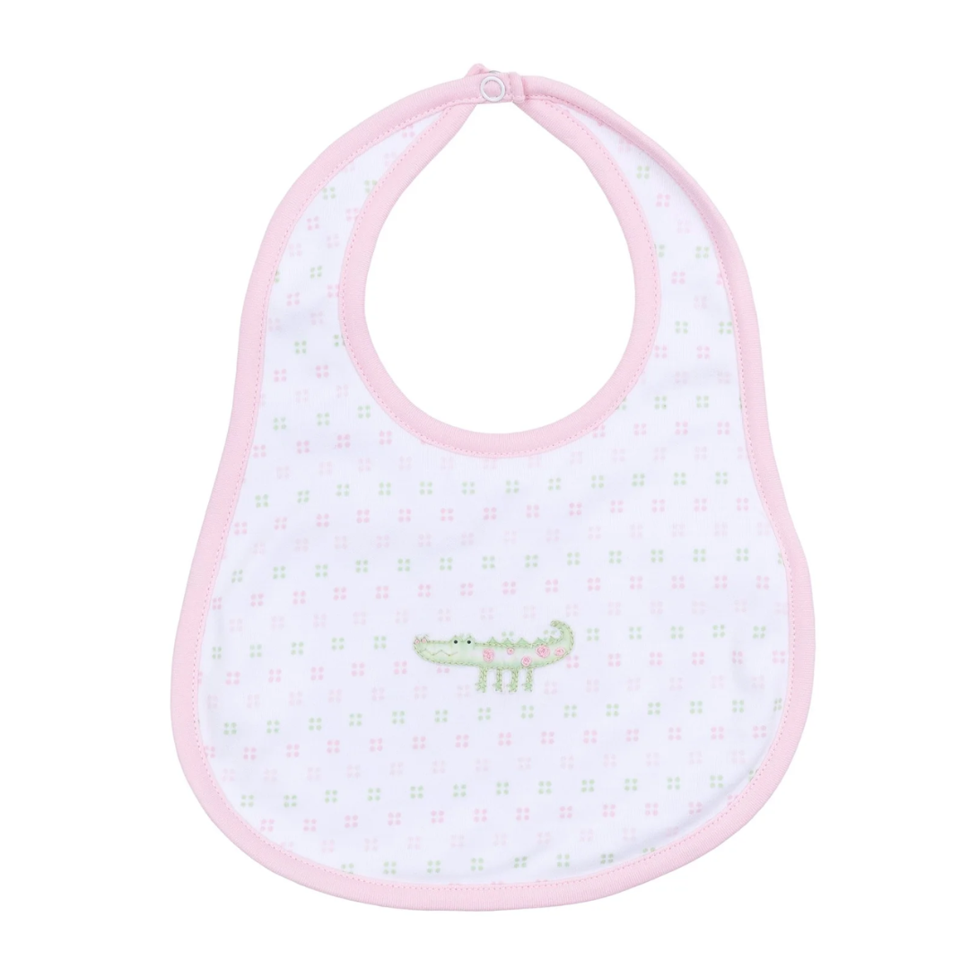 Alligator Pie Pink Pima Embroidered Bib