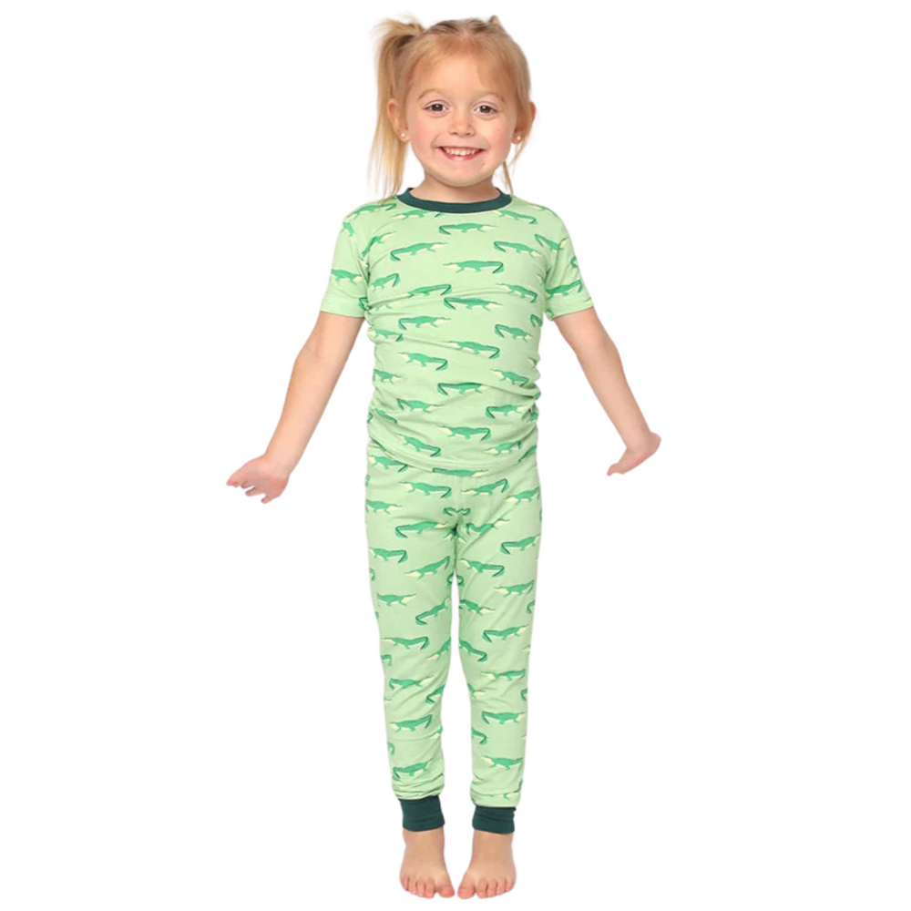 Southern Slumber Light Green Alligator 2 Piece Bamboo PJ Set