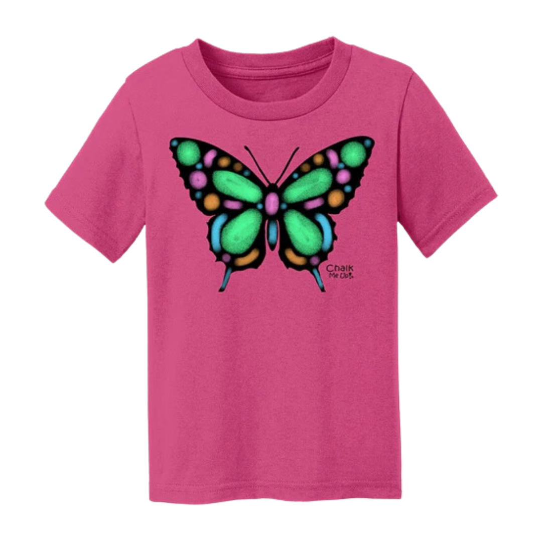 Toddler Pink Butterfly Color Your Own Chalkboard T Shirt | with 6 Pack Chalk
