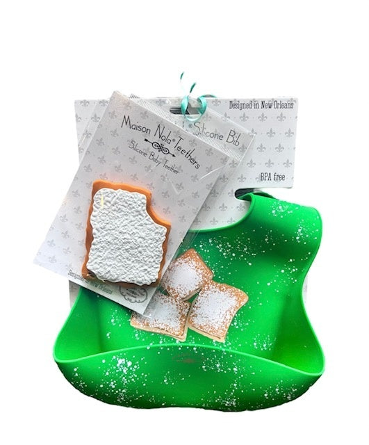 Baby's First Beignet Gift Bundle | Silicone Bucket Bib and Teether