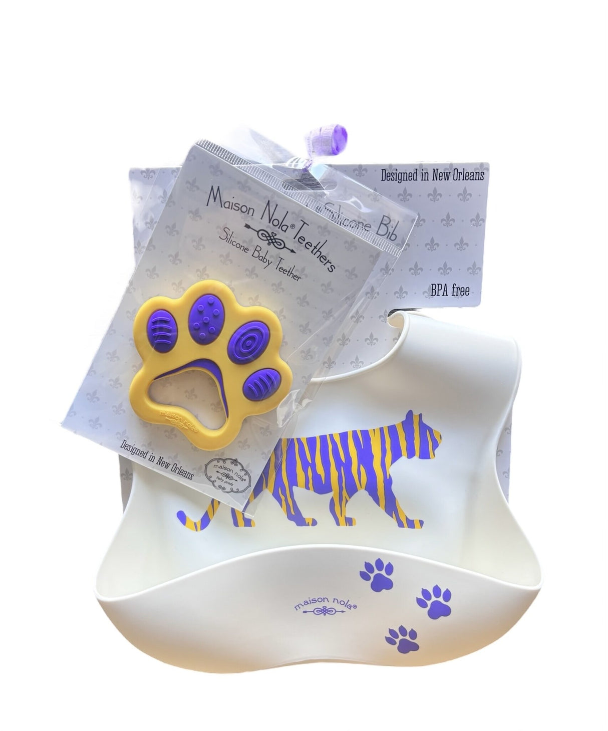 Tiger Baby Gift Bundle | Silicone Bucket Bib and Teether