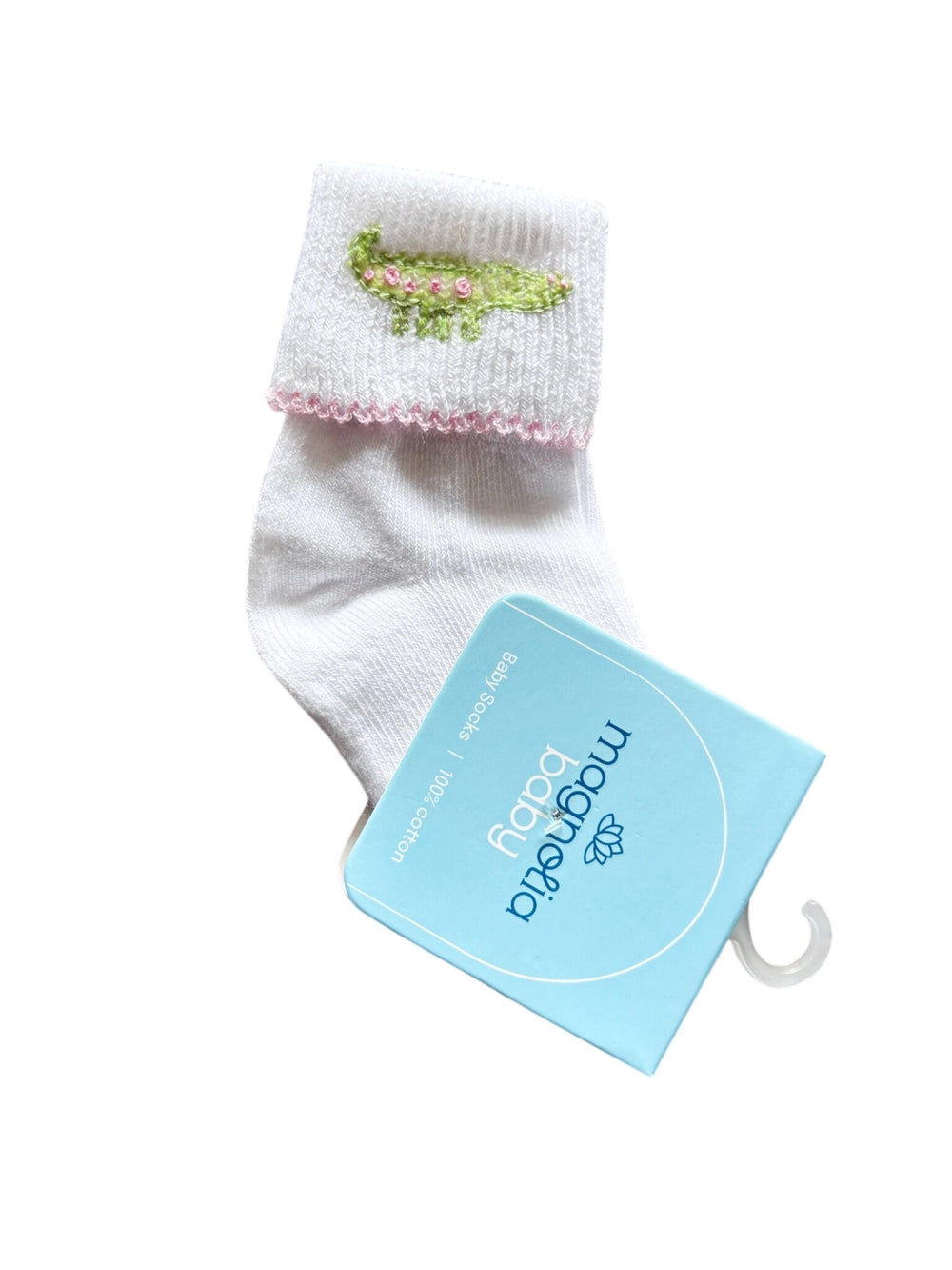 Alligator Pie Pink Pima Embroidered Socks