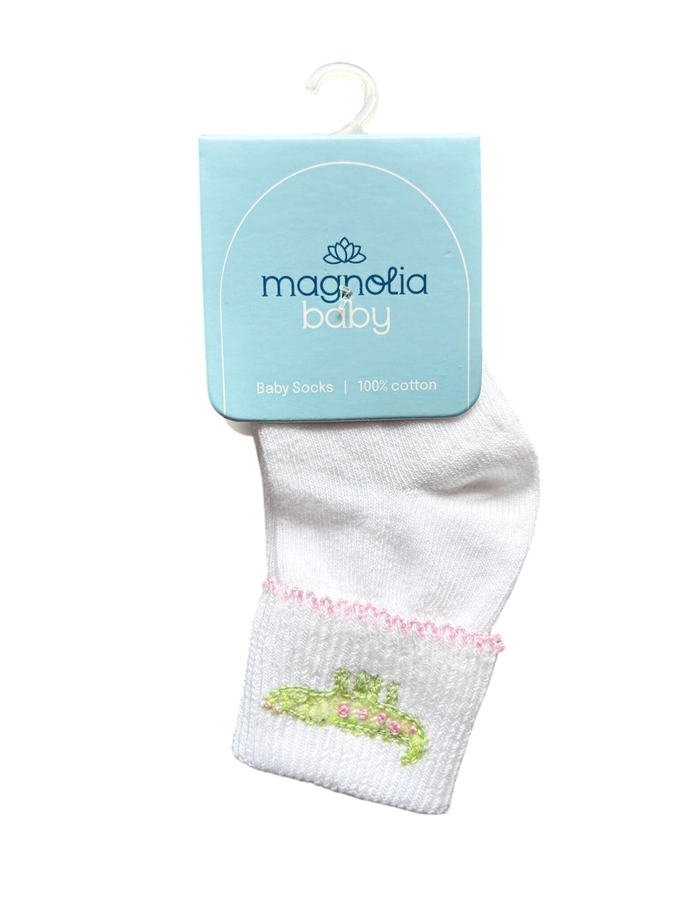 Alligator Pie Pink Pima Embroidered Socks