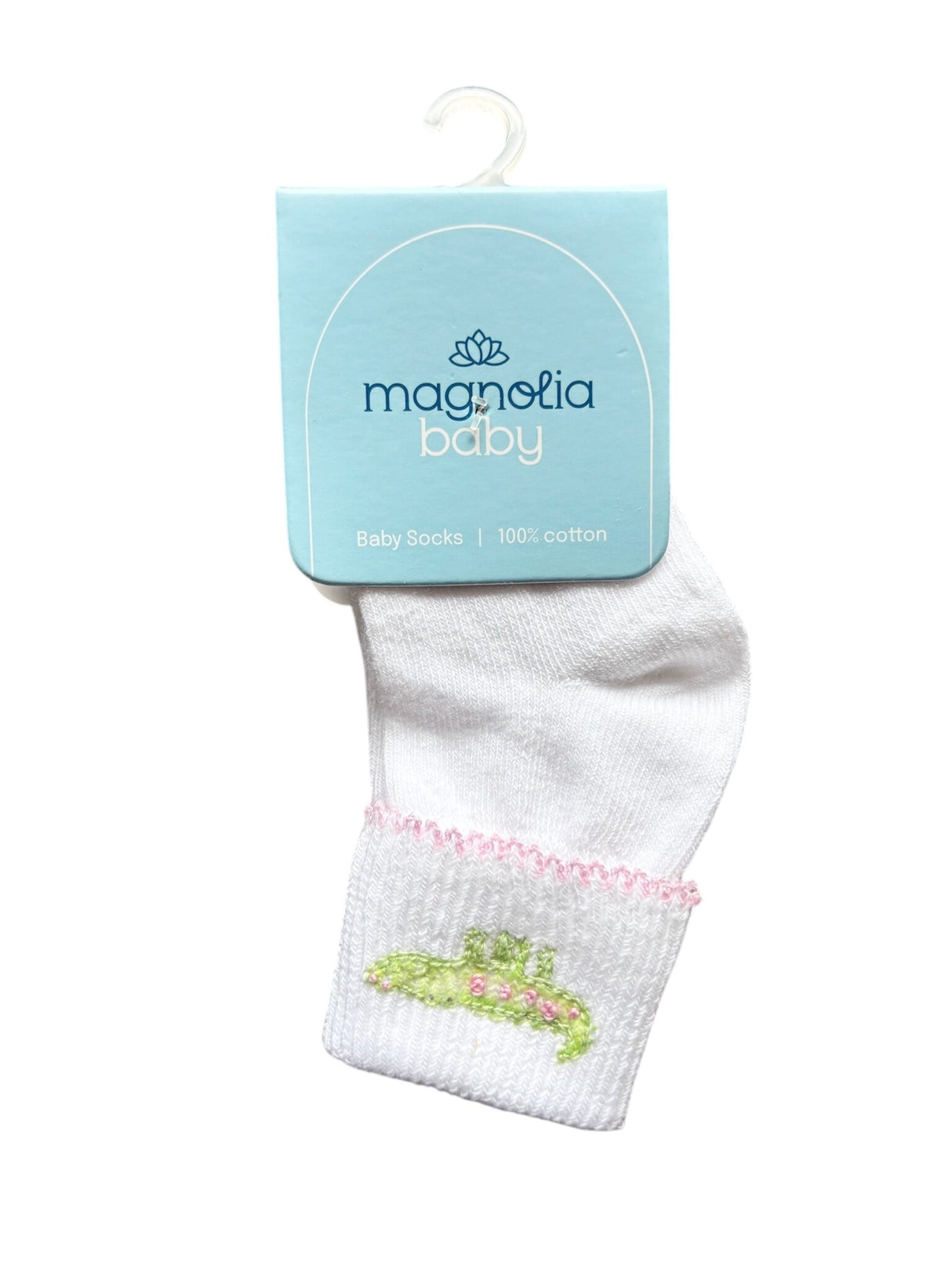 Alligator Pie Pink Pima Embroidered Socks