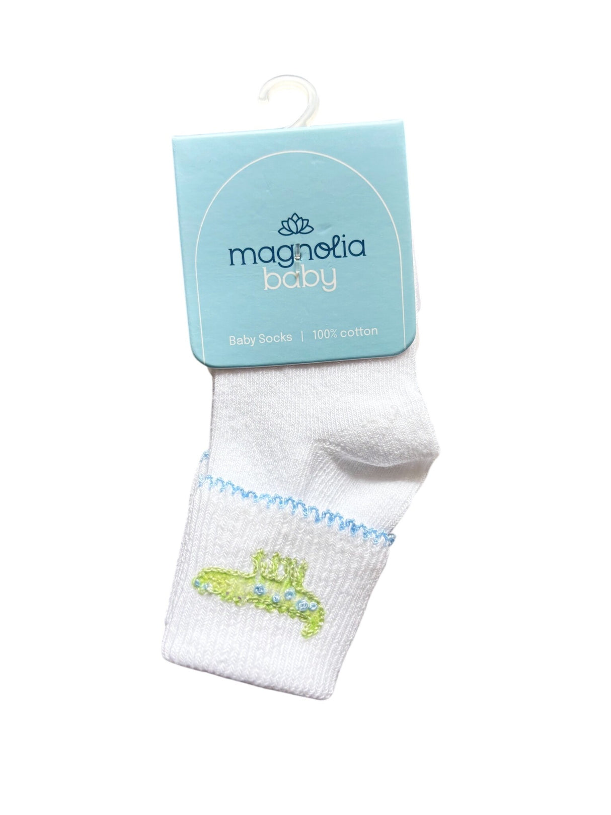 Alligator Pie Blue Pima Embroidered Socks