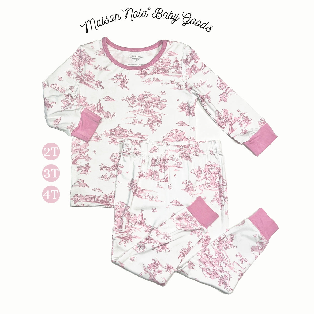 Storyland Toile Bamboo Toddler Pajama Set | Pink