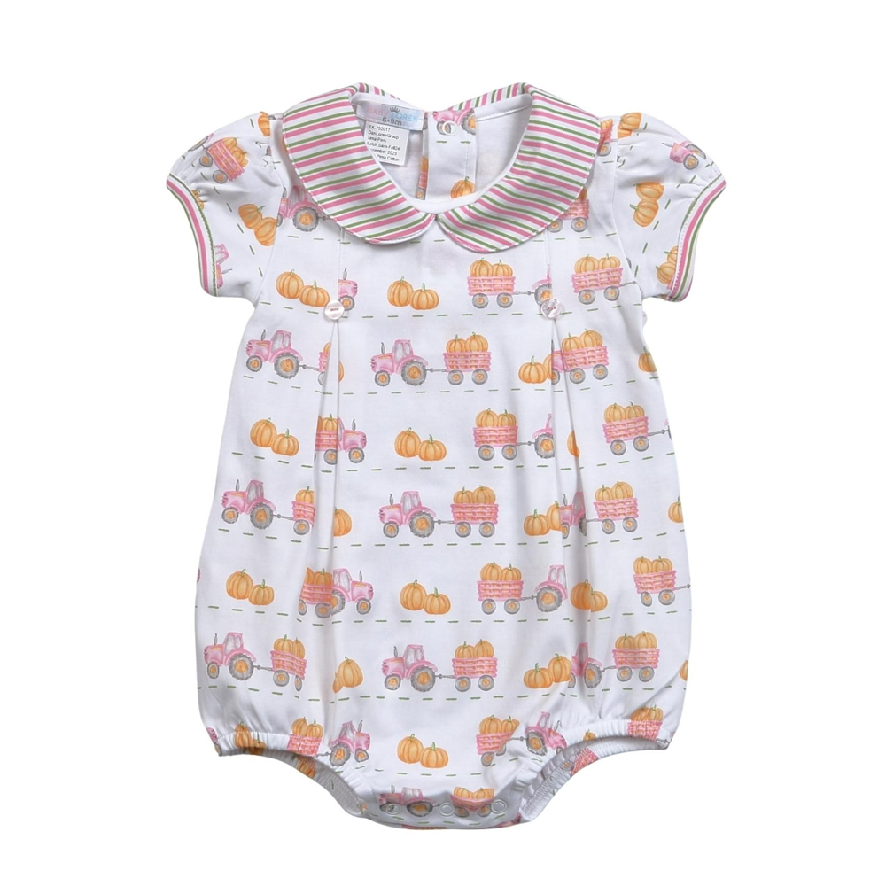 Tractors and Pumpkins Collared Pima Bubble | Pink