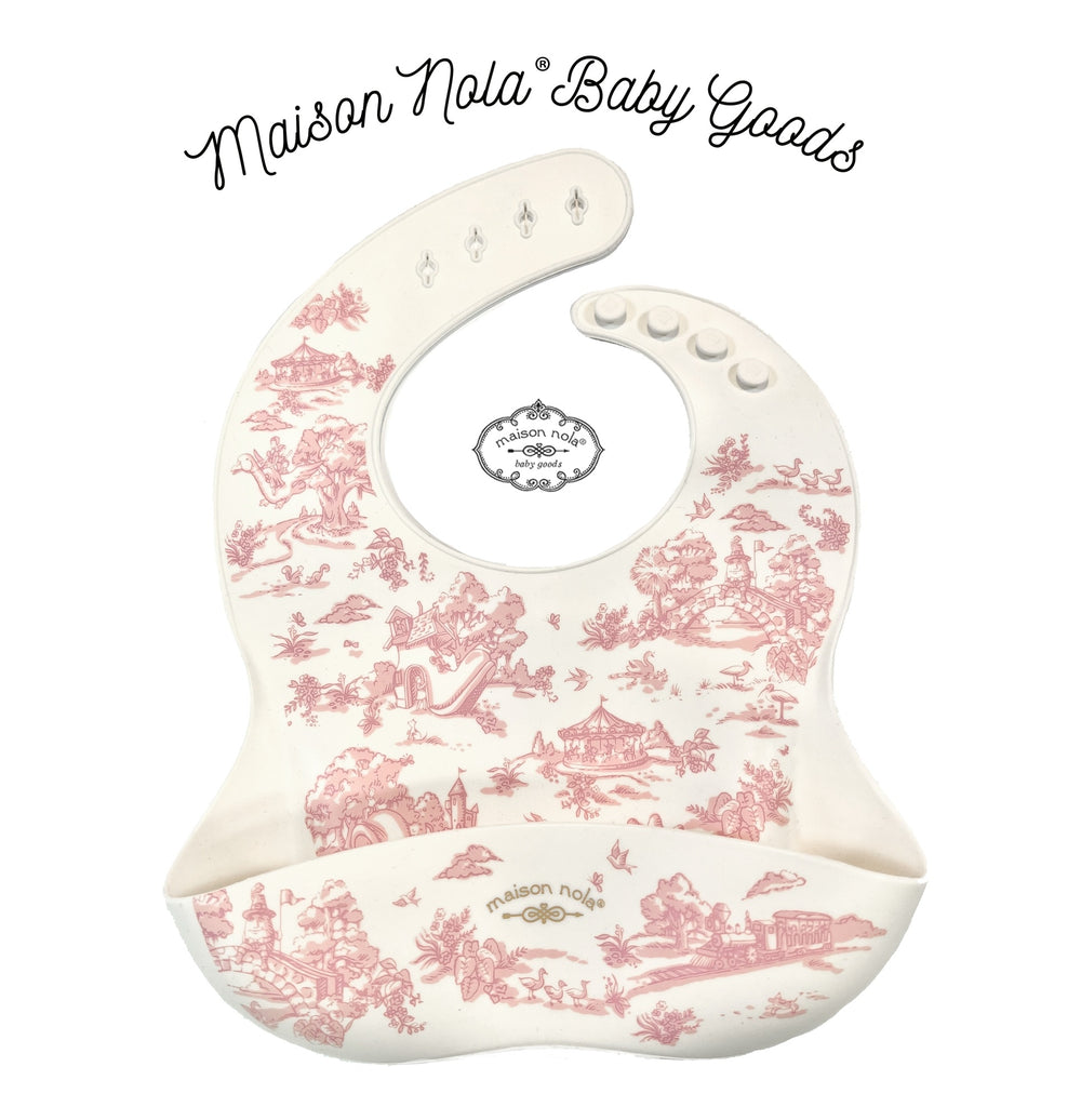 Pretty in Pink Storyland Toile Baby Gift Bundle | Silicone Bucket Bib and Teether