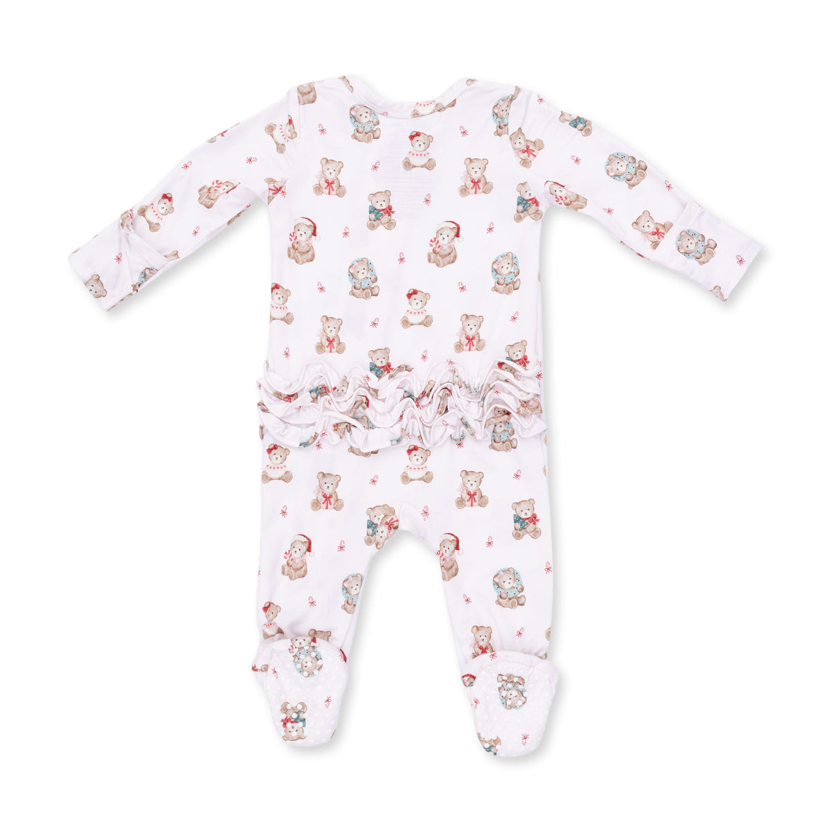 Angel Dear Christmas Teddy Bears Pink 2-Way Ruffle Back Zipper Footie