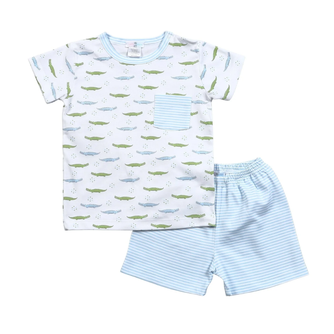 Blue Alligators Pima Short Set