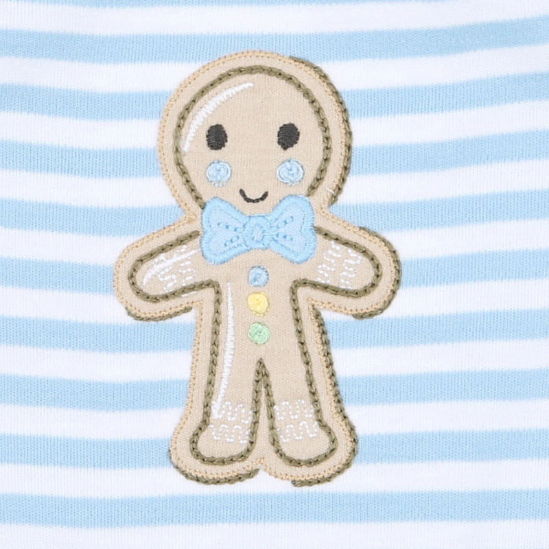 Gingerbread Land Lap Footie Blue