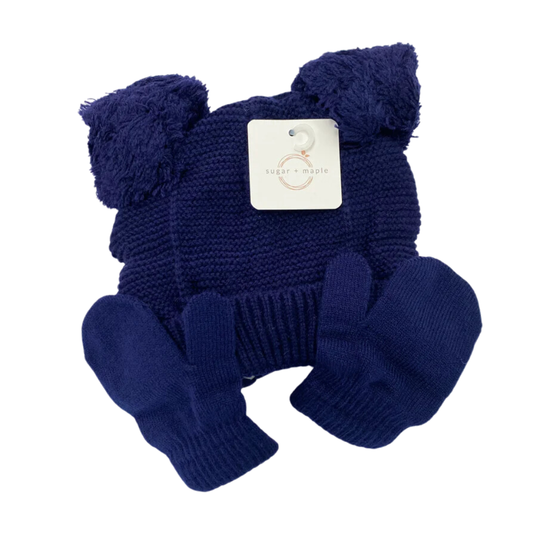 Navy Knit Hat and Mitten Set