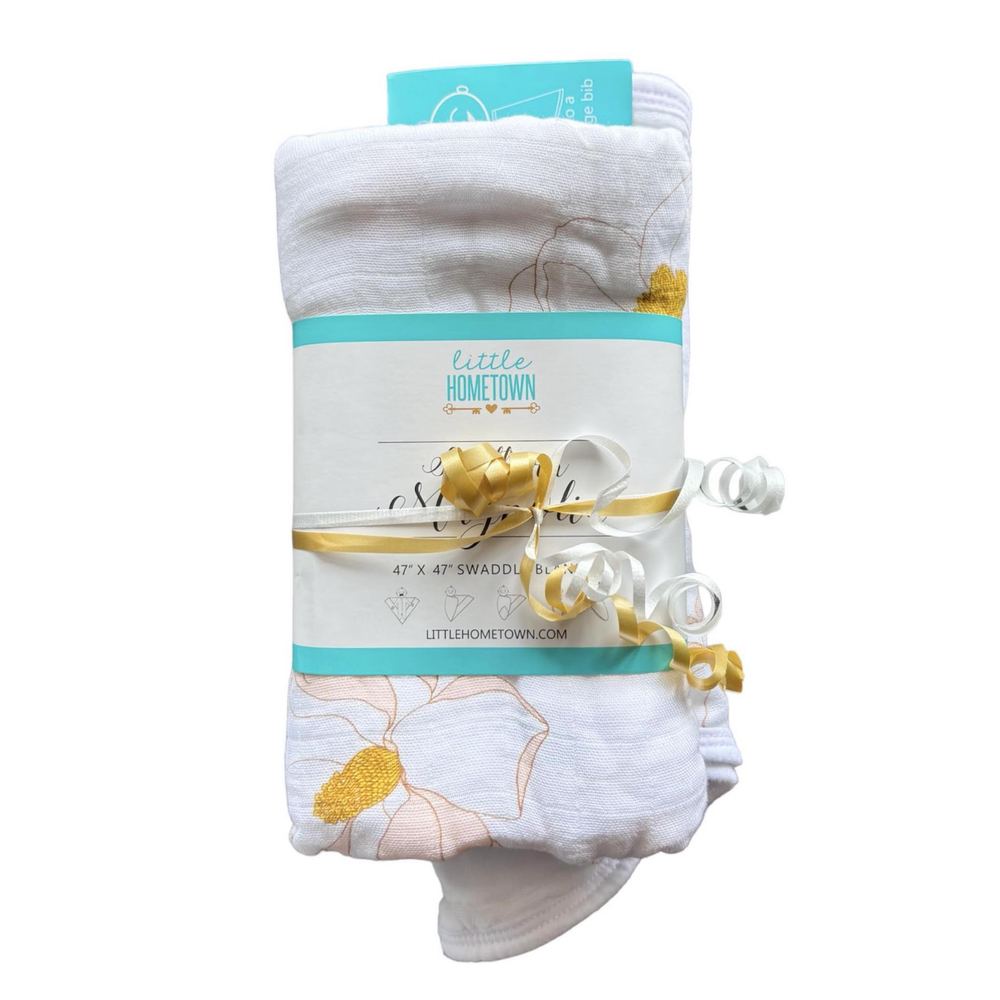 Southern Magnolia Gift Bundle: Bamboo Muslin Swaddle Blanket and Bib