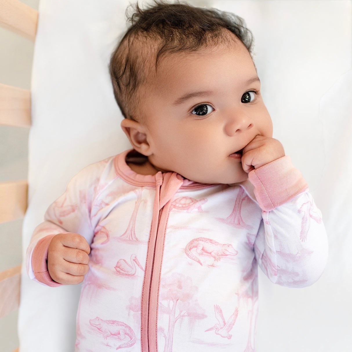 Pearls and Pelicans Bayou Toile Bamboo Zip Up Pajamas | Pink