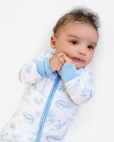 Pearls and Pelicans Bayou Toile Bamboo Zip Up Pajamas | Blue