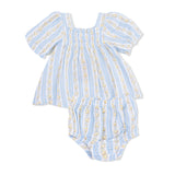 Angel Dear Odalys Floral Stripe Puff Sleeve Dress w/ Bloomer
