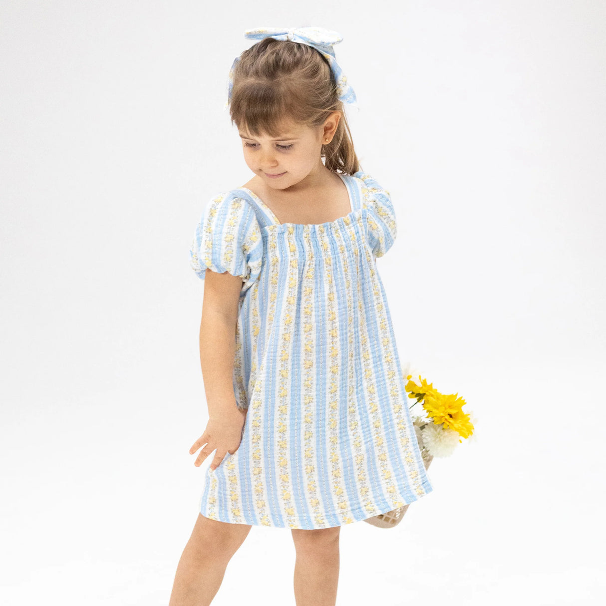 Angel Dear Odalys Floral Stripe Puff Sleeve Dress w/ Bloomer