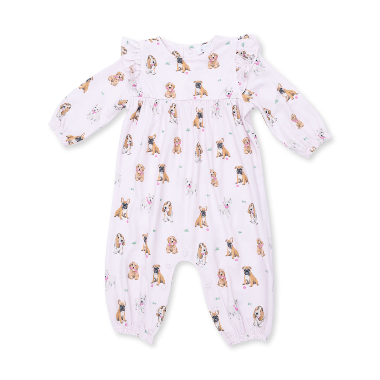 Angel Dear Bestie Dogs Pink Bamboo Ruffle Sleeve Snap Romper