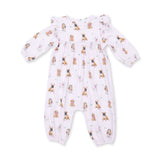 Angel Dear Bestie Dogs Pink Bamboo Ruffle Sleeve Snap Romper