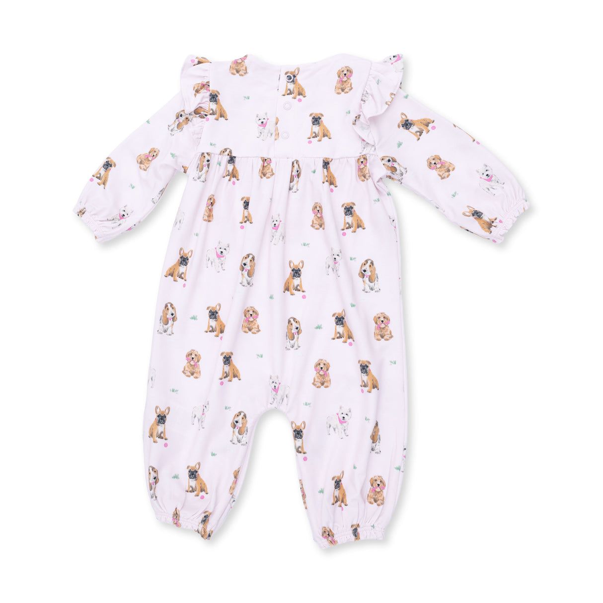 Angel Dear Bestie Dogs Pink Bamboo Ruffle Sleeve Snap Romper