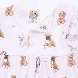Angel Dear Bestie Dogs Pink Bamboo Ruffle Sleeve Snap Romper