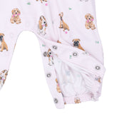 Angel Dear Bestie Dogs Pink Bamboo Ruffle Sleeve Snap Romper