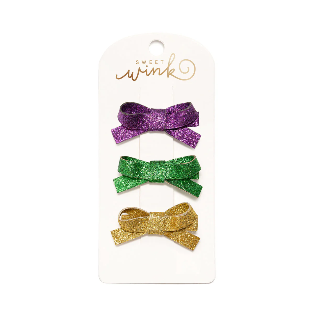 Mardi Gras Bow Clip Set