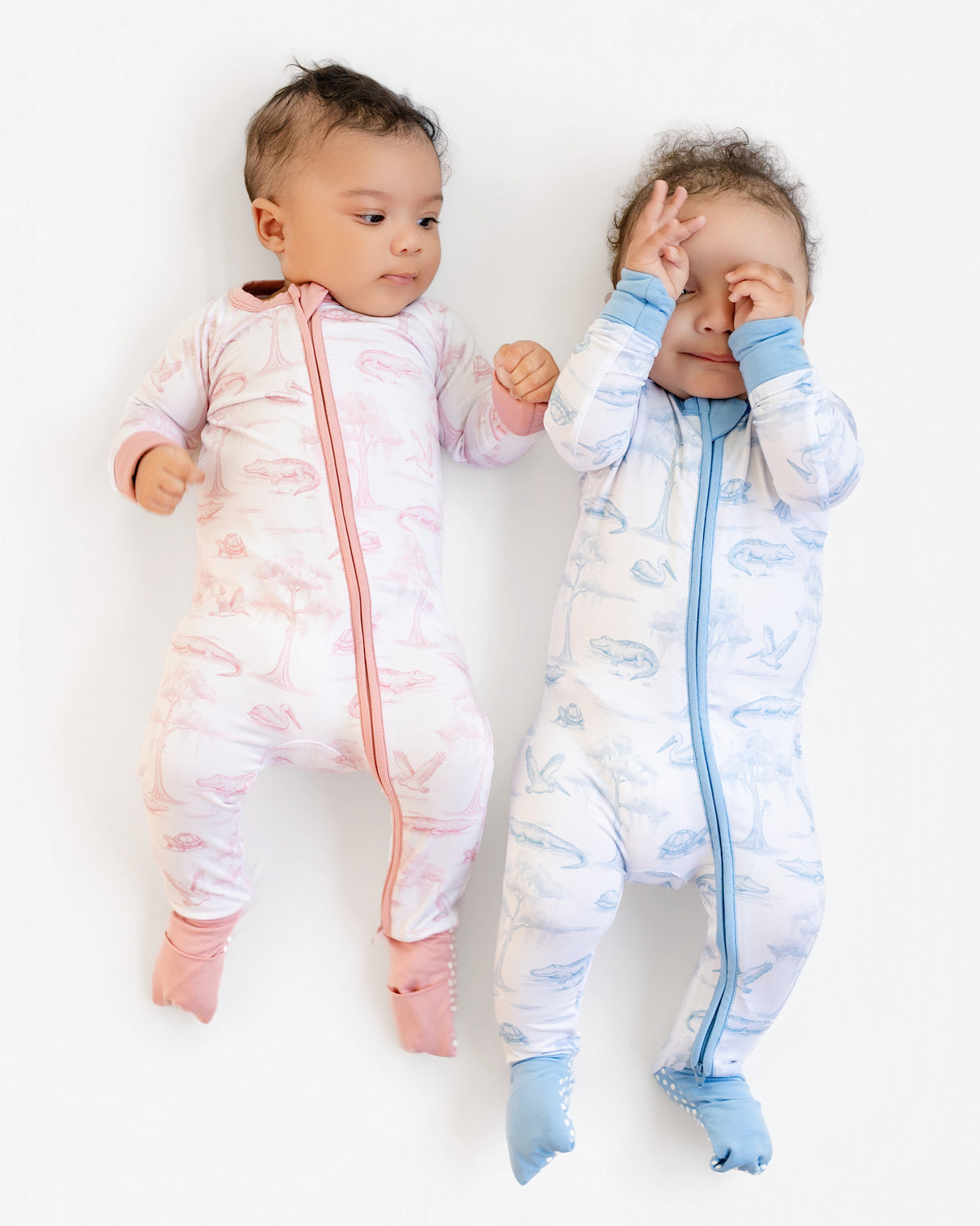 Pearls and Pelicans Bayou Toile Bamboo Zip Up Pajamas | Blue