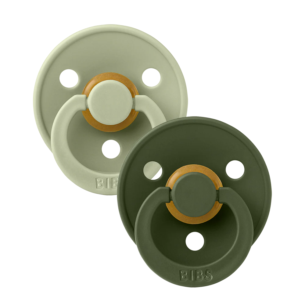 BIBS Original Natural Rubber Round Pacifier (2 Pack) | Sage & Hunter Green
