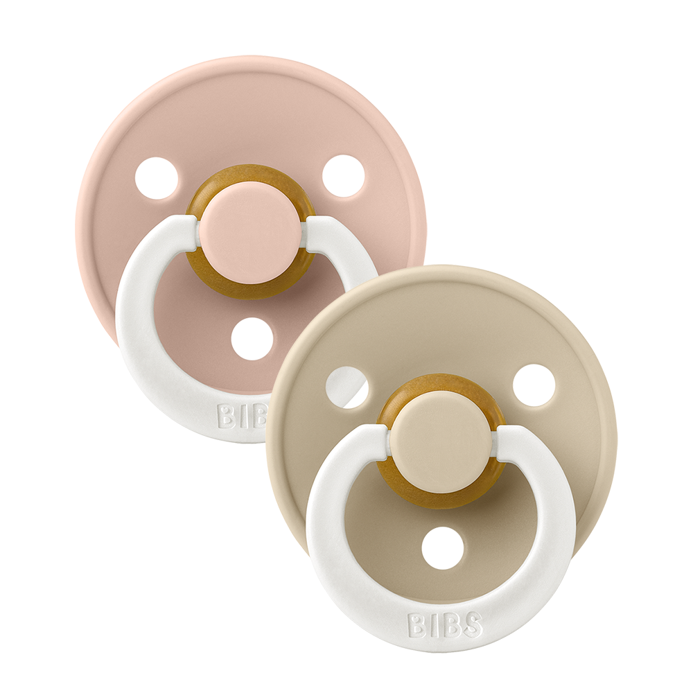 BIBS Natural Rubber Round Pacifier | 2 Pack Mixed Colors (Size 2) 6-18m|