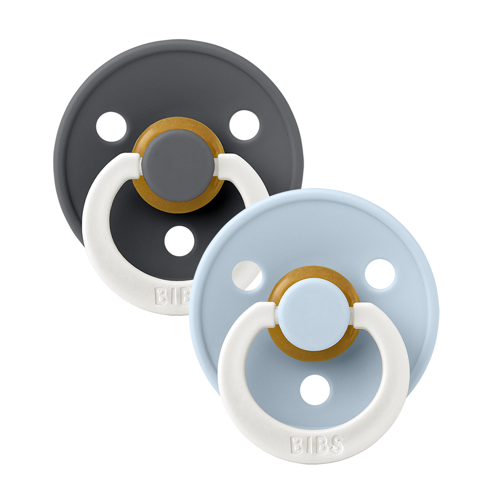 BIBS Latex Round Pacifier 2-pack | Iron GLOW | Baby Blue GLOW