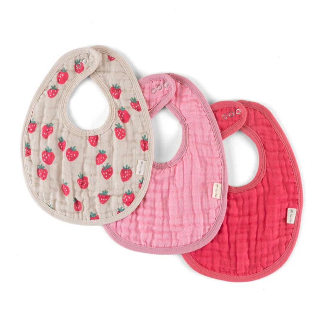 Strawberry Muslin Cotton 3-Pack Bib Set