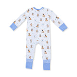 Angel Dear Bestie Dogs Blue Bamboo Polo Romper