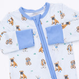 Angel Dear Bestie Dogs Blue Bamboo Polo Romper