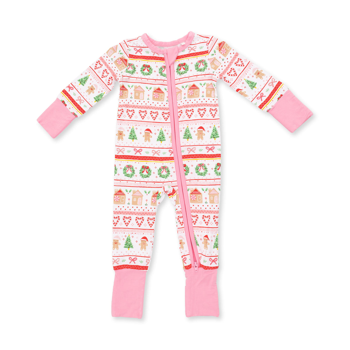 Angel Dear Gingerbread Fair Isle Pink Convertible Bamboo Romper
