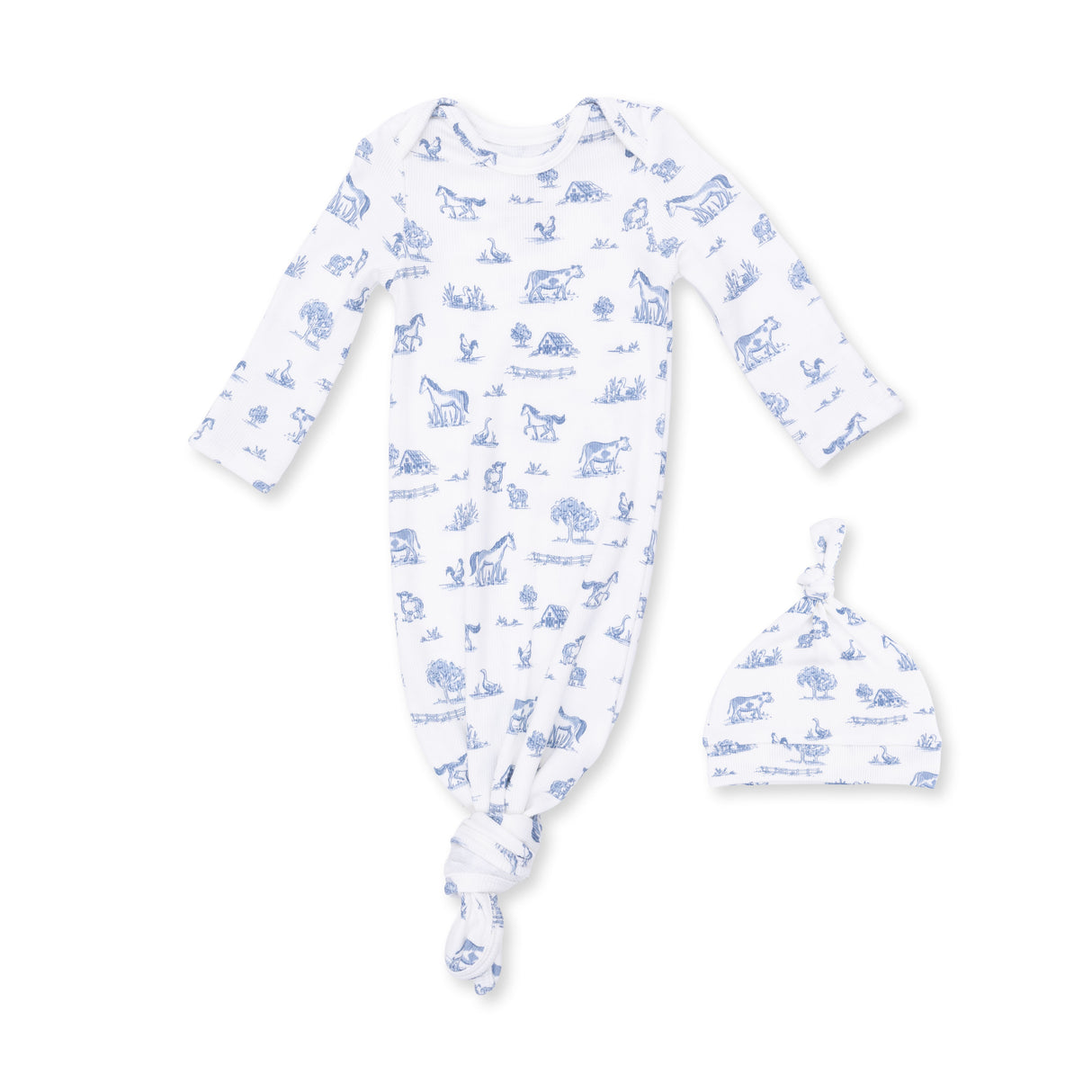 Angel Dear Farm Friends Bamboo Knotted Gown & Hat Set | 0-3M