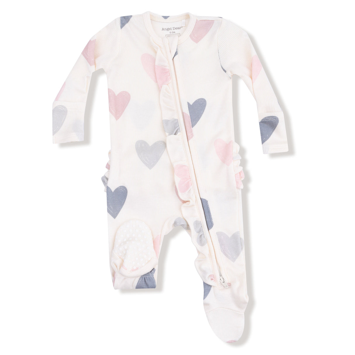 Angel Dear Hearts Modal Ribbed 2-Way Zipper Footie