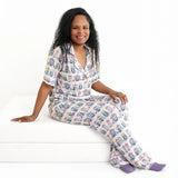 Pearls & Pelicans Bamboo Home Sweet Nola Purple Women's Short-Sleeve Shirt and Lounge Pants Set