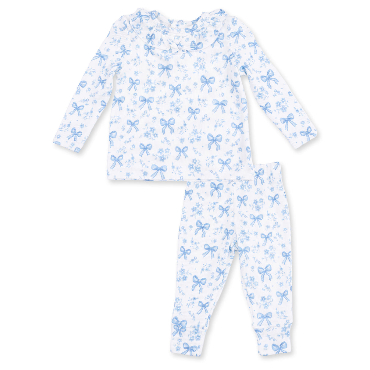 Angel Dear Blue Bows & Flowers Long Sleeve Ruffle Top & Pant