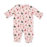Angel Dear Christmas Dogs Pink L/S Ruffle Collar Romper