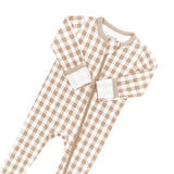 Kyte Bamboo Zippered Footie | Gingham Bisque