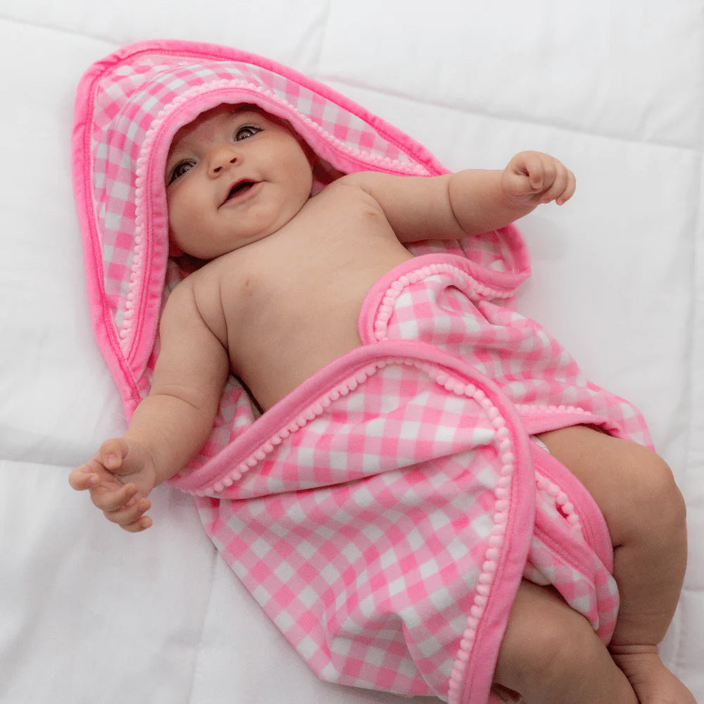 Sugar Bee Clothing Baby Pink Soft Gingham Hooded Bath Towel